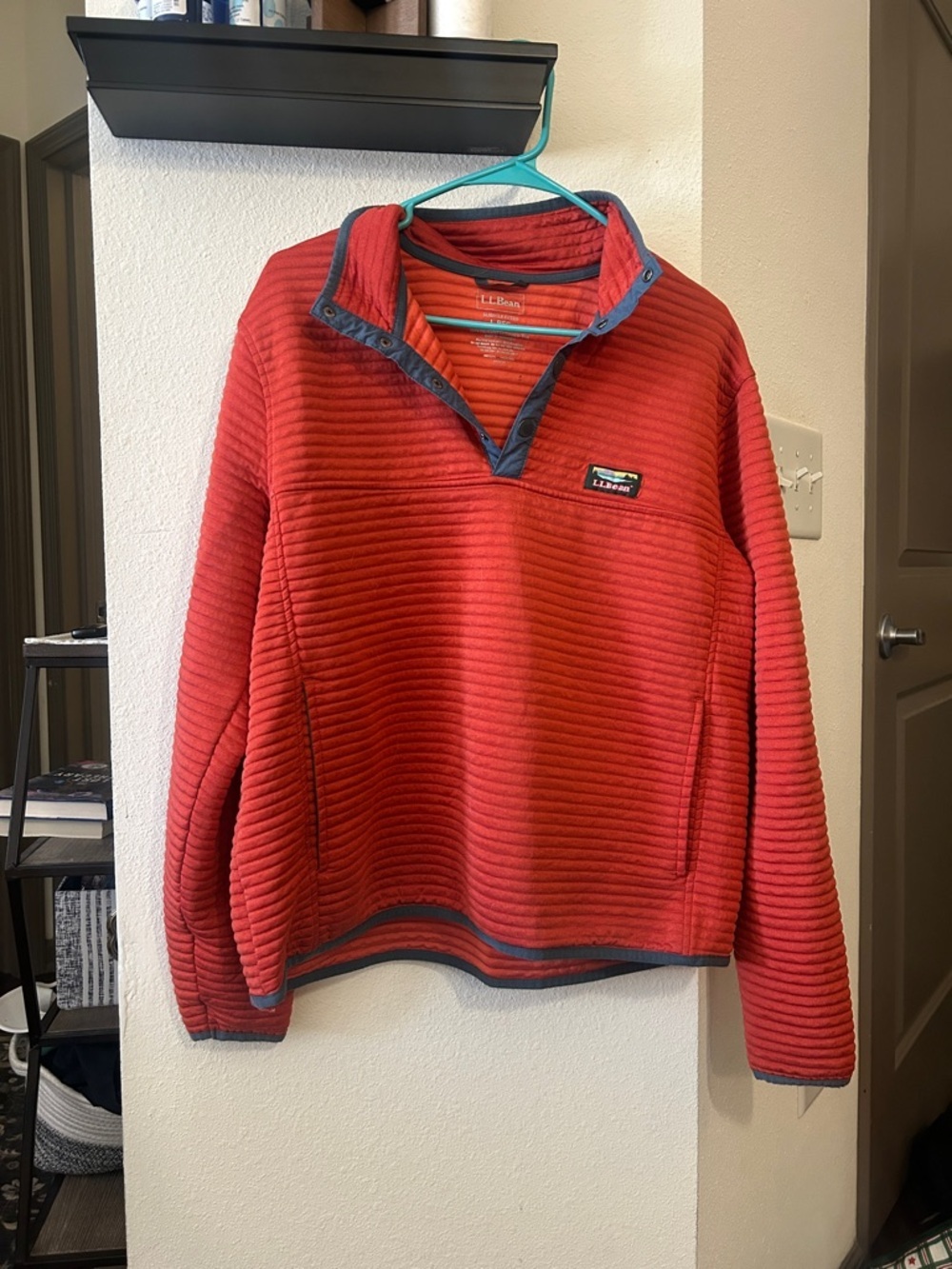 L.L. Bean Men's Red Quilted Zip-Front Pullover with Gray Trim